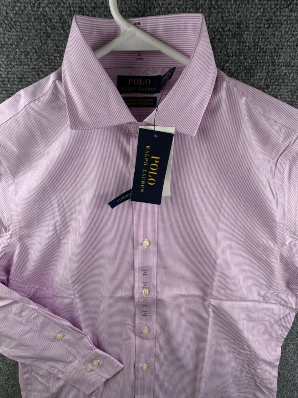 NWT Polo Ralph Lauren Pink Striped Classic Fit Easy Care Cotton Stretch 15 32/33